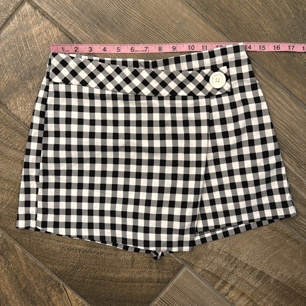 Joe Benbasset Women’s Gingham Skort Med. Black White Plaid Faux Wrap High Waist - Picture 10 of 11